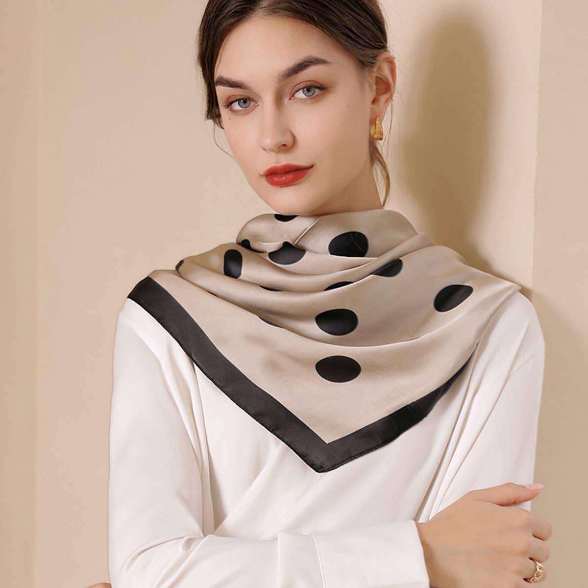 Women’s 35" Polka Dot Silky Wrap Neck Scarf