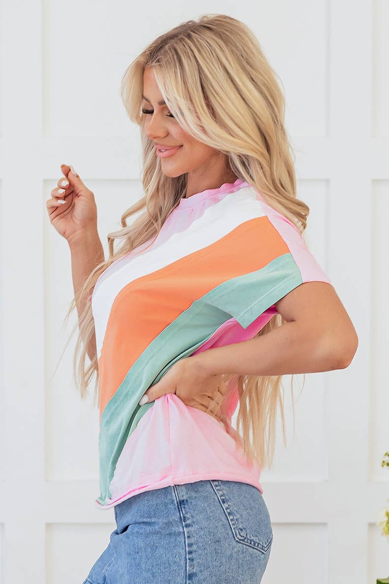 Casual matching color printed crew-neck T-shirt