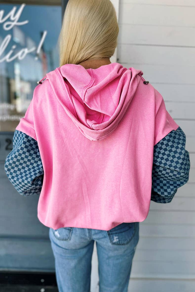 Color-blocked half-zipper hooded sweatshirt