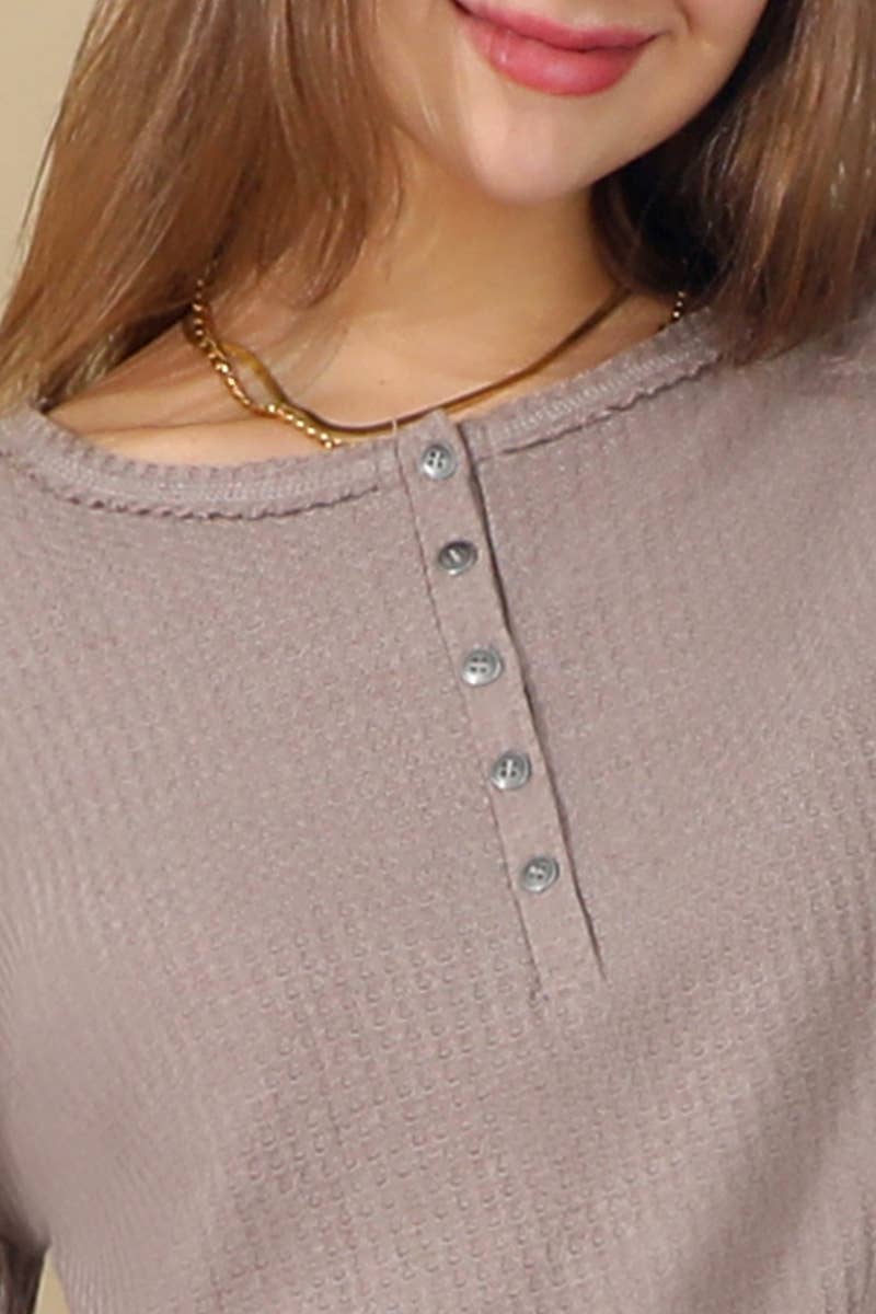 CWTTL972_LONG SLEEVE HENLEY NECK BUTTONED CASUAL TUNIC TOP