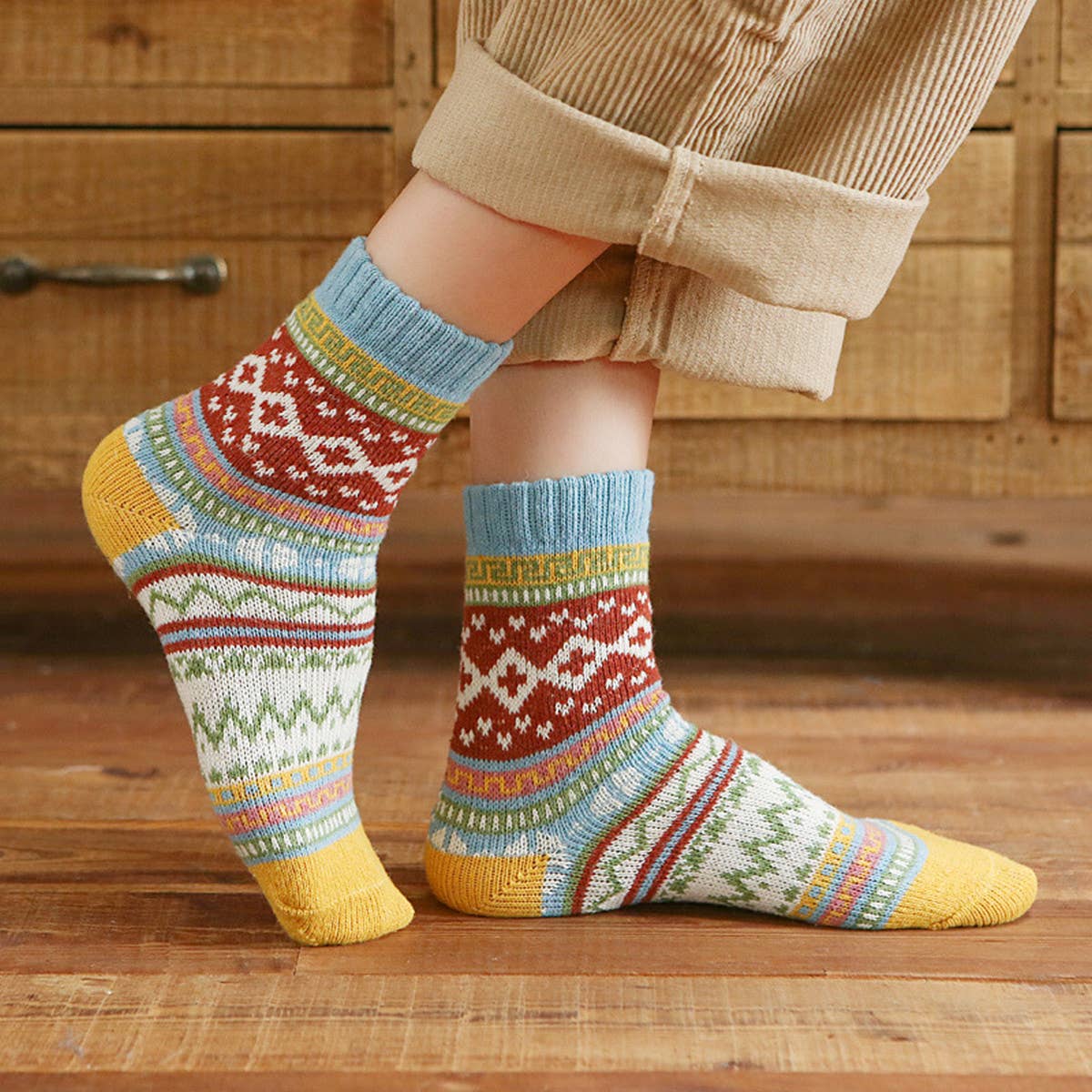 5pr/Set Retro Ethnic Style Socks For Men Winter_CWMS0680