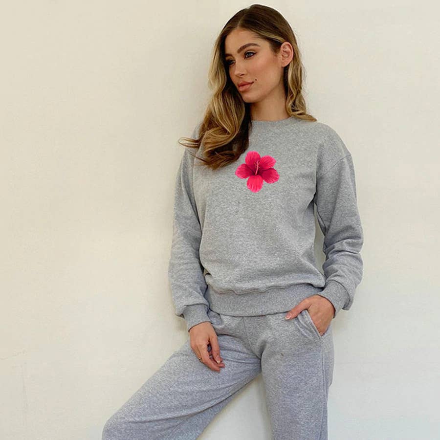 Flower-printed off-the-shoulder sweatshirt