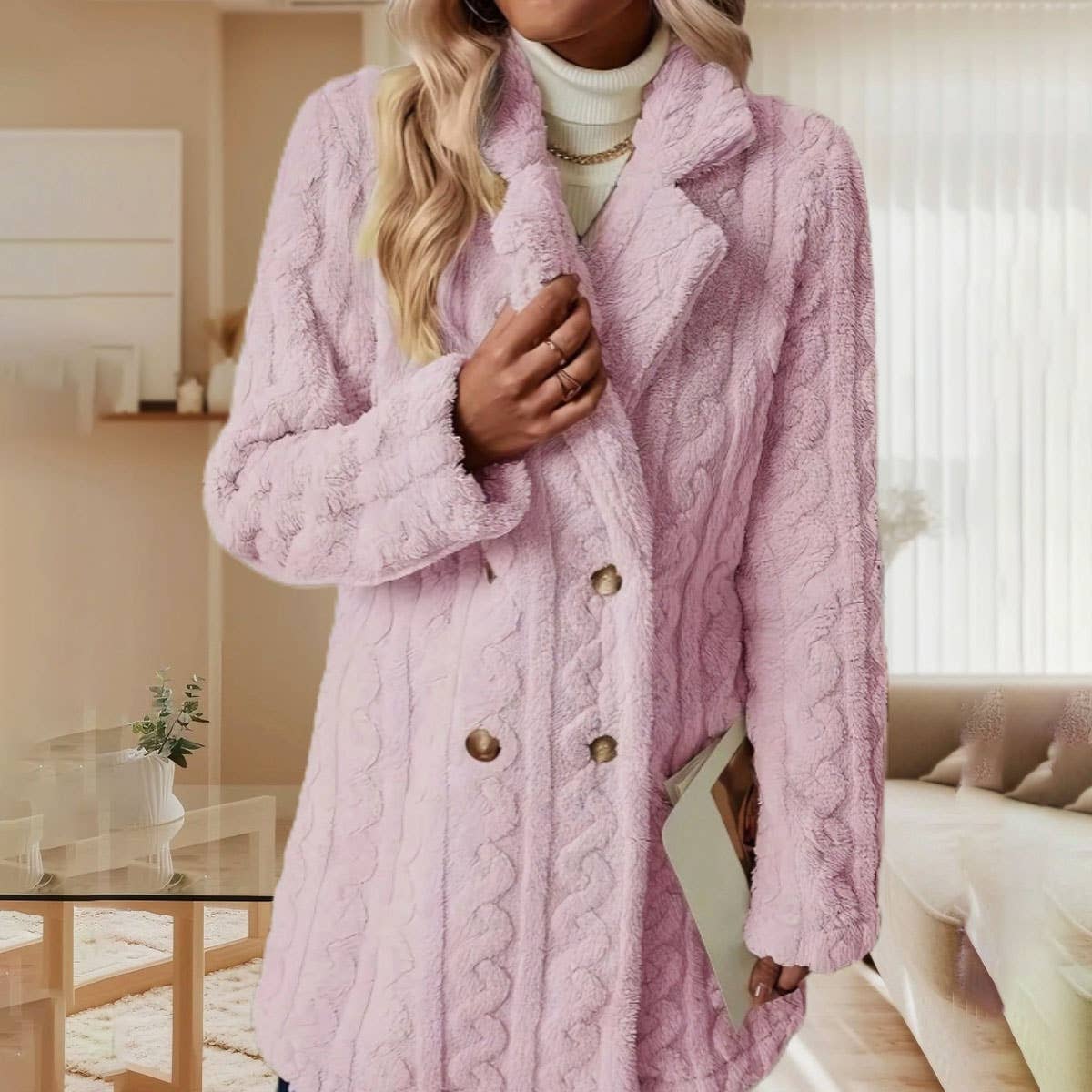 COZY SUIT COLLAR DOUBLE-BREASTED PLUSH JACKET