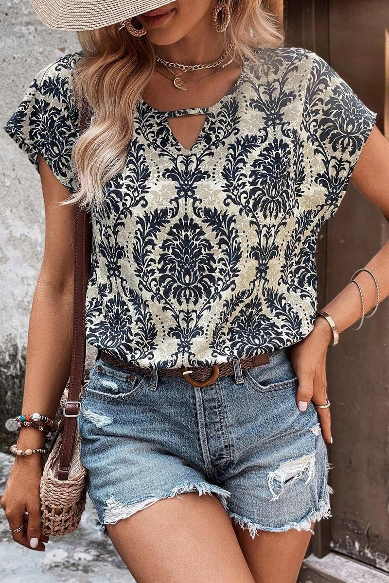 CWTBLS1836_SUMMER FASHION V-NECK BAT SLEEVE LOOSE TOP