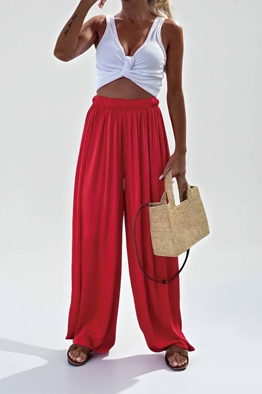 CWBLP01041_SOLID COLOR CASUAL LOOSE WIDE-LEG PANTS