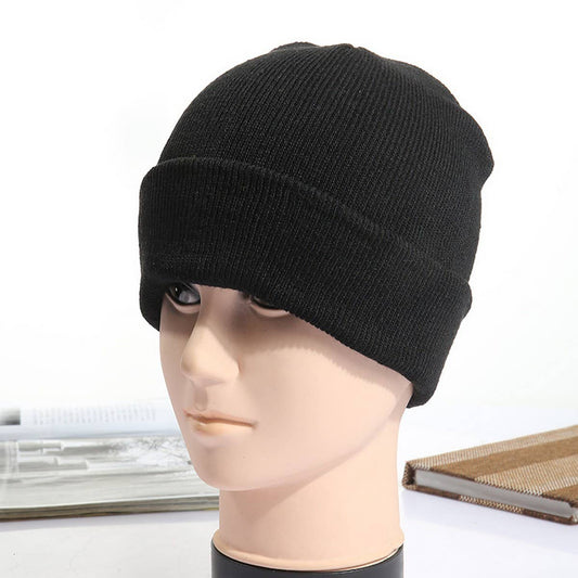 CWAH04340_MENS BLACK PLAIN KNIT BEANIE HAT POLYESTER