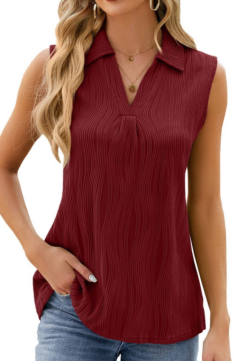 CWTBLSL0358_LAPEL SLEEVELESS SOLID COLOR CASUAL VEST TOP