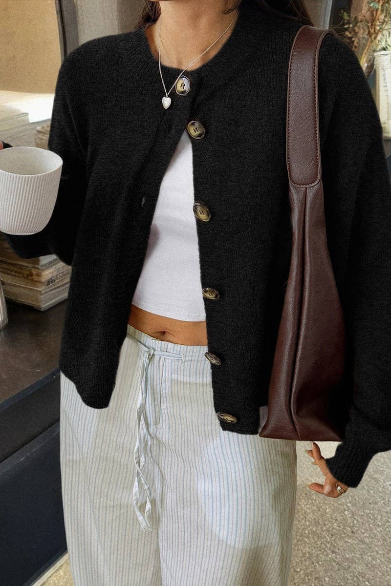 CWOCO00194_CASUAL SIMPLE BUTTON LONG SLEEVE KNIT CARDIGAN