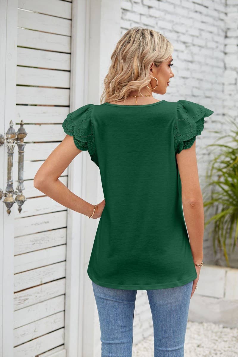 CWTTSL0245_Squre Neck Ruffle Sleeveless Knit Top