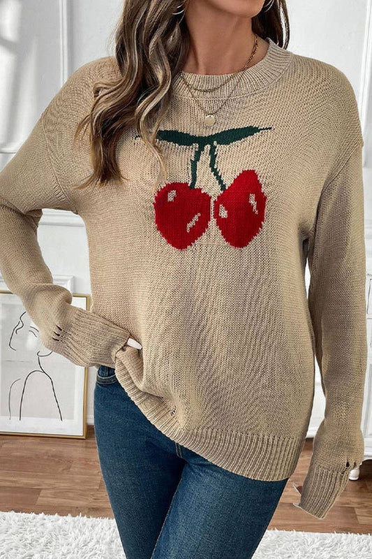 CWOSWL5913_CREW NECK CHERRY VALENTINE'S CHRISTMAS SWEATER
