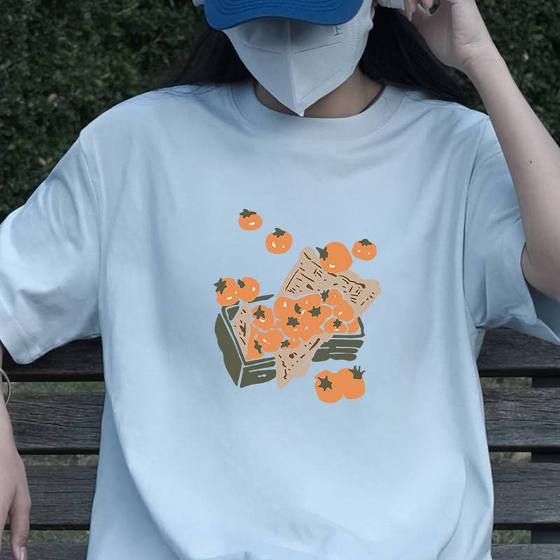 CWTTS0959_TOMATO PRINT CASUAL LOOSE SHORT SLEEVE T SHIRT