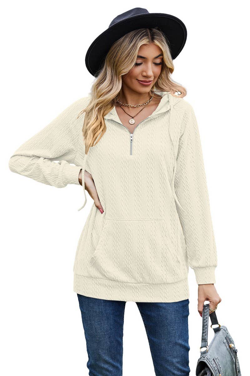 CWOHOL1094_HOODED ZIPPER LOOSE LONG SLEEVE SWEATSHIRT