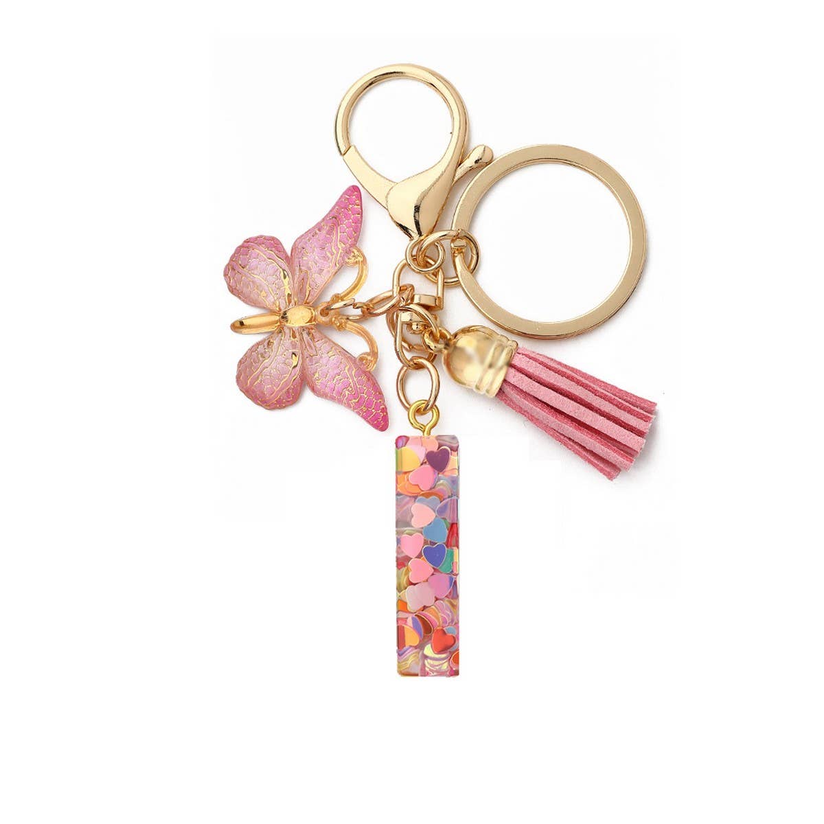 CRYSTAL LETTER SEQUIN RESIN KEYCHAIN