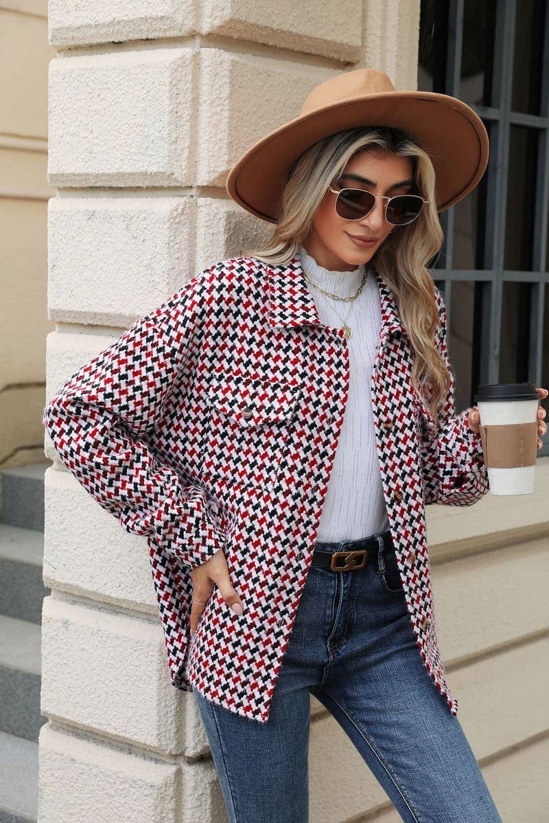 CWOCO0873_LAPEL PLAID POCKET LONG SLEEVE CARDIGAN COAT