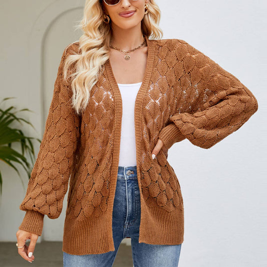 DESIGN SENSE HOLLOW KNIT SWEATER CARDIGAN