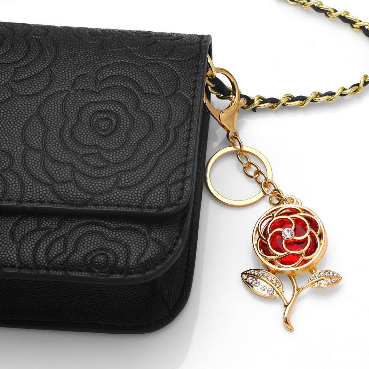 ROSE KEYCHAIN SPARKLING FLOWER KEYRING