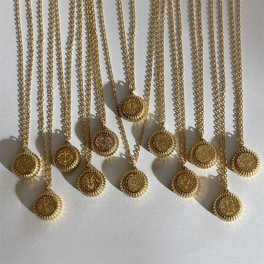 12 Zodiac Signs Round Pendant Necklace_CWMM5539