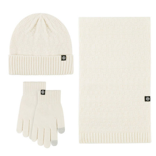 KNITTED GLOVES SCARF HAT WOOL THREE PIECE SET