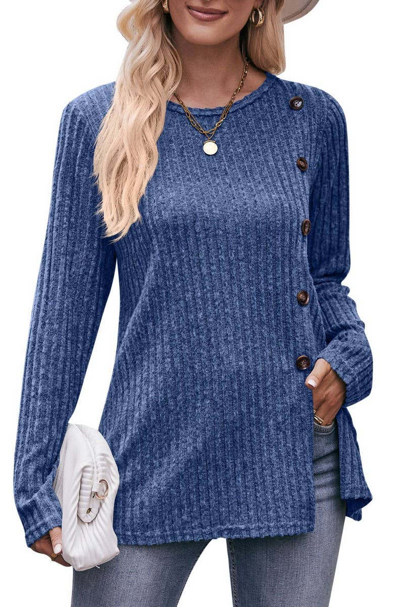 CWTTL1640_Round neck Long Sleeve Pullover Top