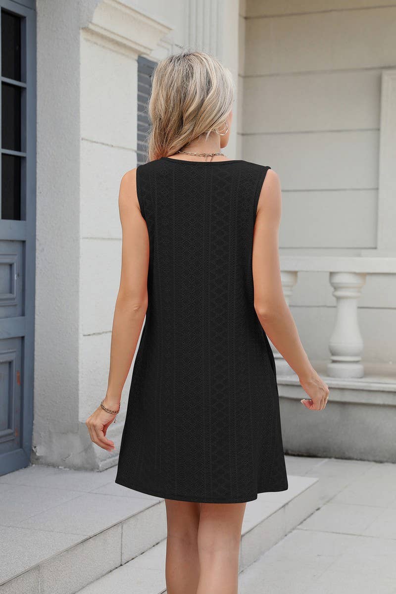 CWDSD8719_SOLID V-NECK SLEEVELESS CASUAL DRESS