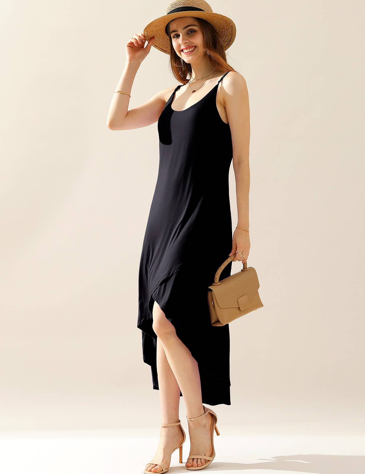 CWDMD822_2 LAYER UNBALANCE HIGH-LOW SKIRT MAXI DRESS