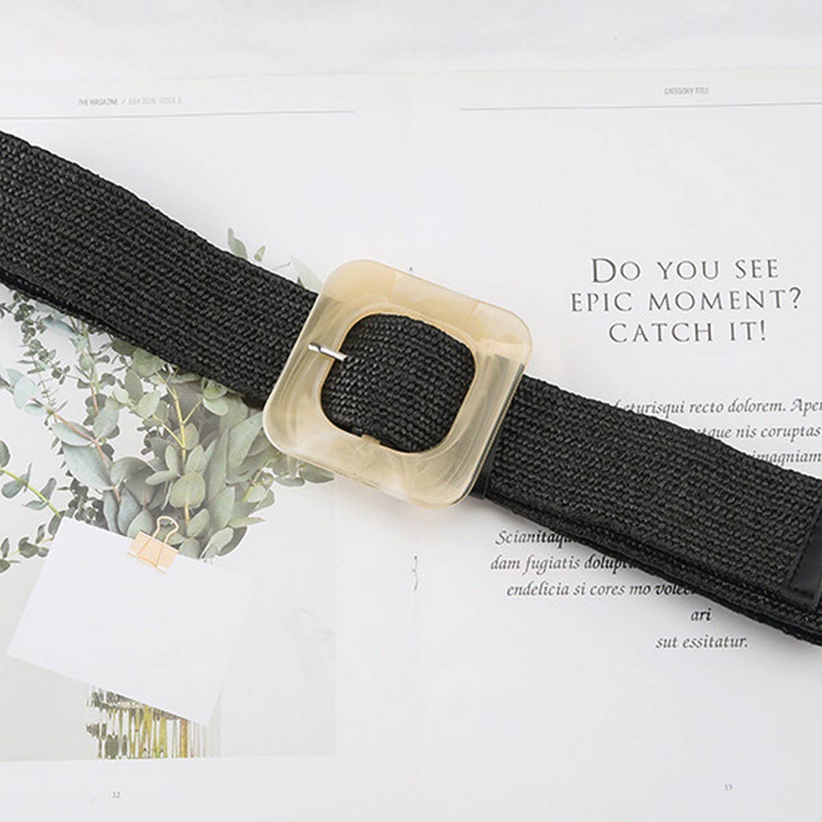 CWABE1187_VINTAGE PP STRAW WOVEN SQUARE BUCKLE WAIST BELT