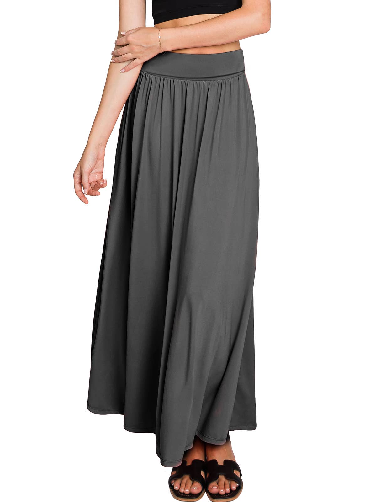AWBLS089_High Waist Elastic Closure Gather Maxi Skirt