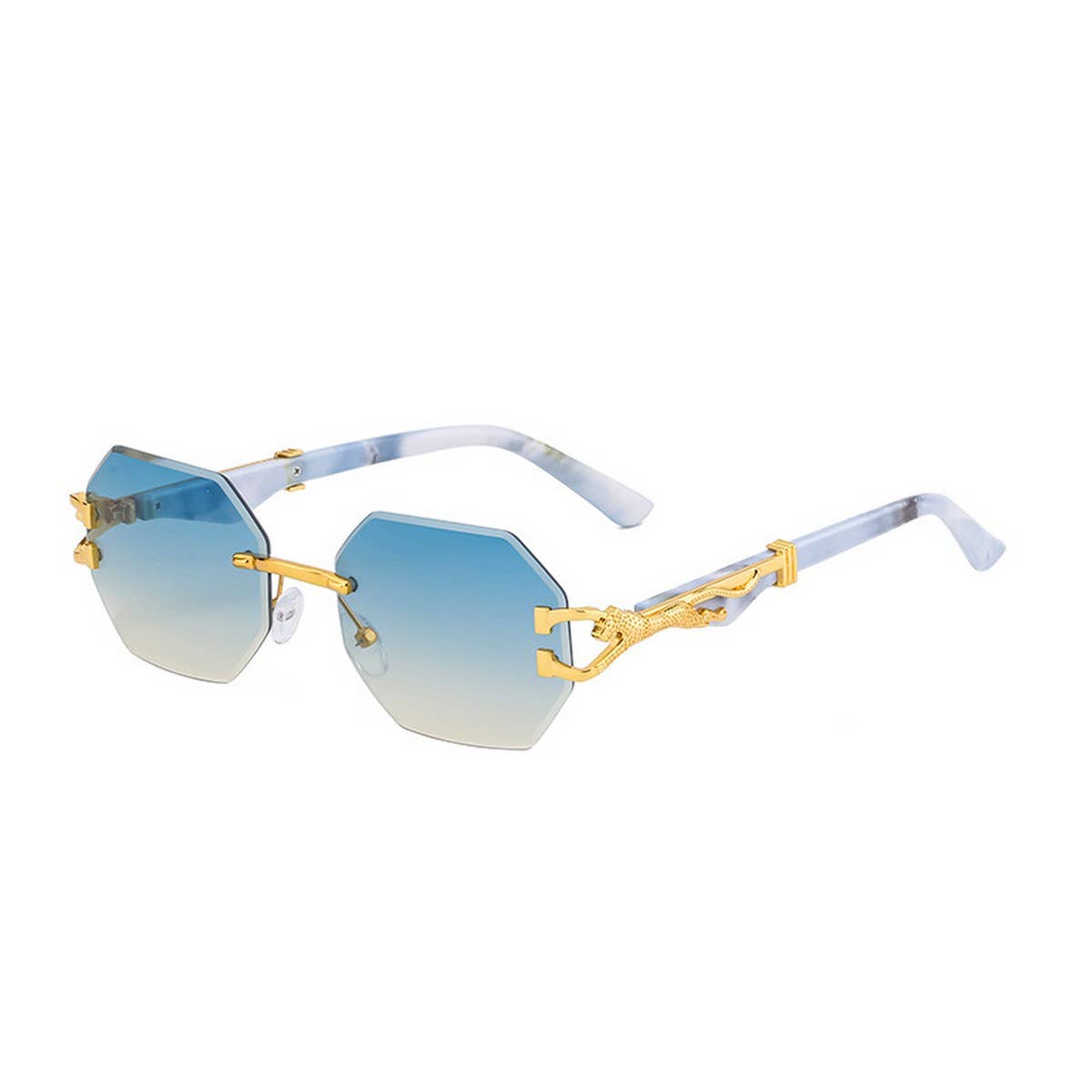 FAUX WOOD GRAIN LEOPARD TEMPLE SUNGLASSES