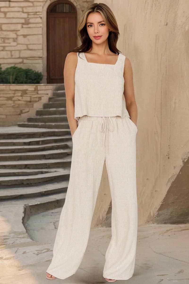 CWSTB2063_CASUAL CAMI TOP AND STRAIGHT LEG PANTS SET