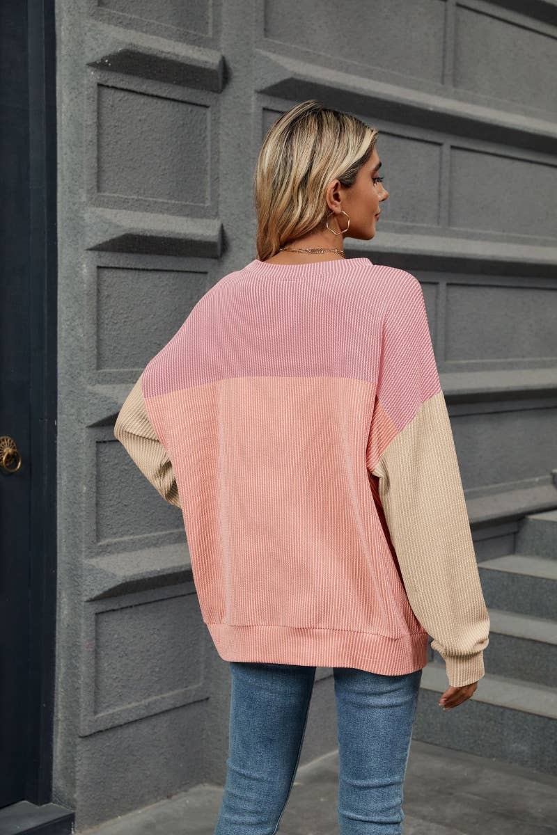 CWTBLL1885_FALL CREW NECK LONG SLEEVE COLOR CONTRAST TOP