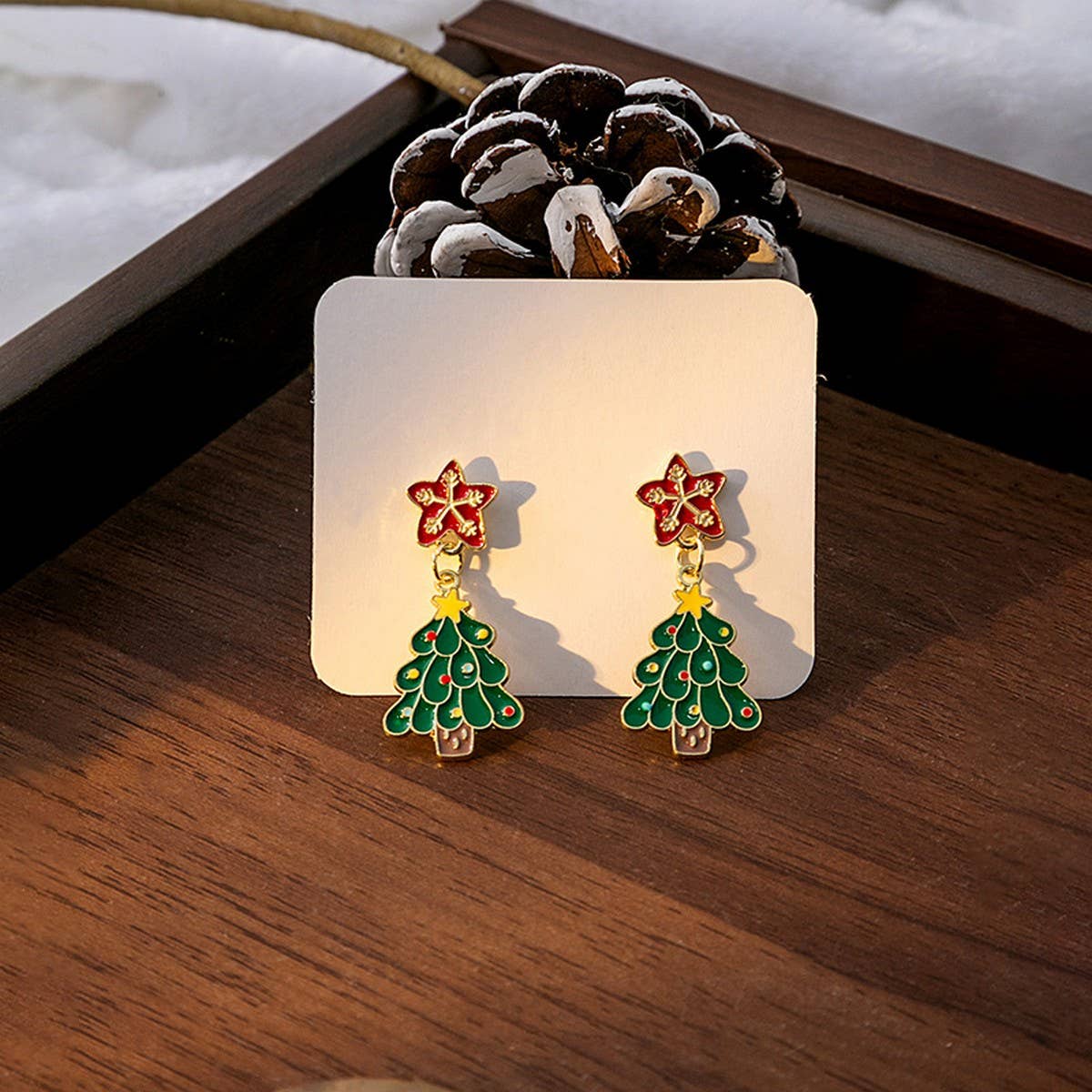 CHRISTMAS ELK BELL BOW ASYMMETRICAL EARRINGS