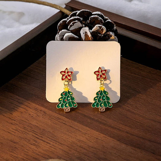 CHRISTMAS ELK BELL BOW ASYMMETRICAL EARRINGS