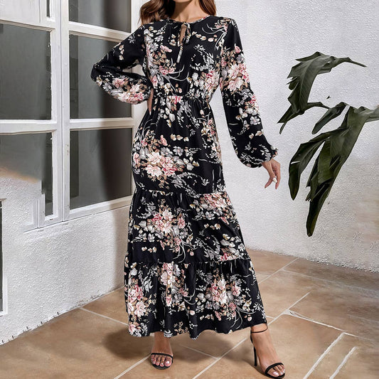 FLORAL PRINT BIG SWING STYLE SLIM DRESS