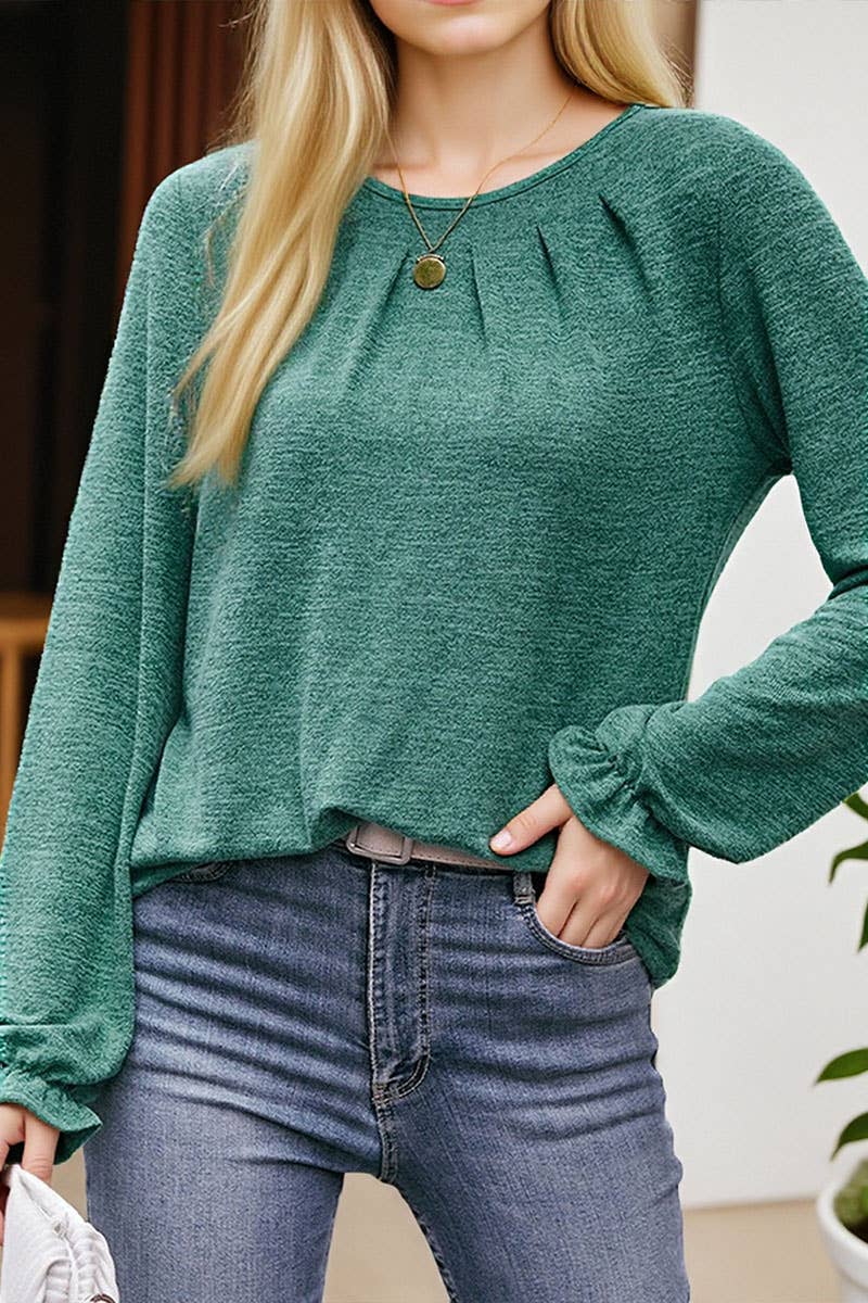 CWOSWL07635_CASUAL PLEATED CREW NECK LONG SLEEVE T SHIRT