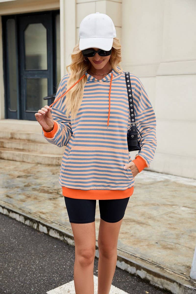 CWOHOL1112_STRIPED LOOSE HOODED CONTRAST COLOR SWEATSHIRT