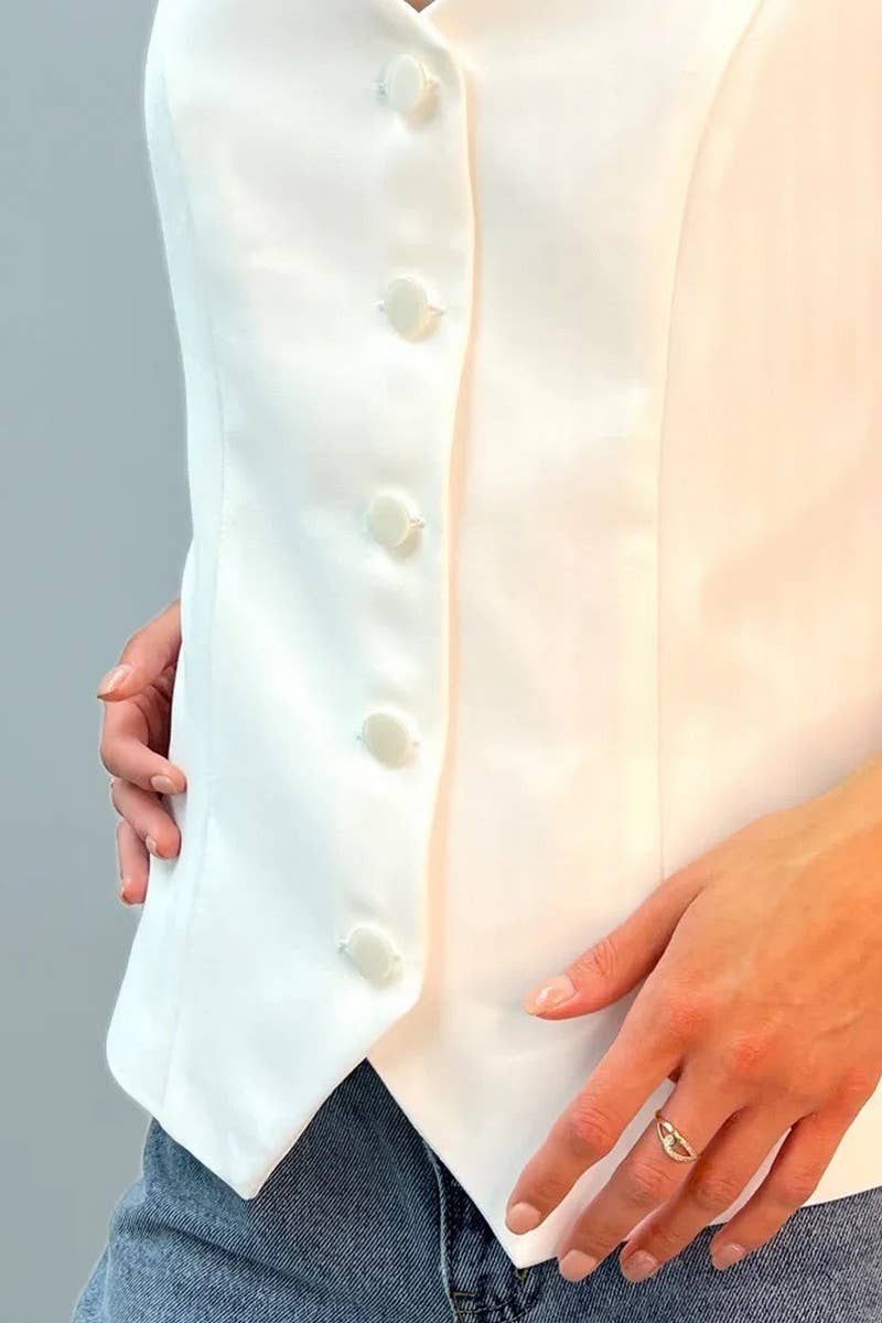 CWTBLSL0905_VINTAGE SLEEVELESS BLAZER VEST CARDIGAN TOP