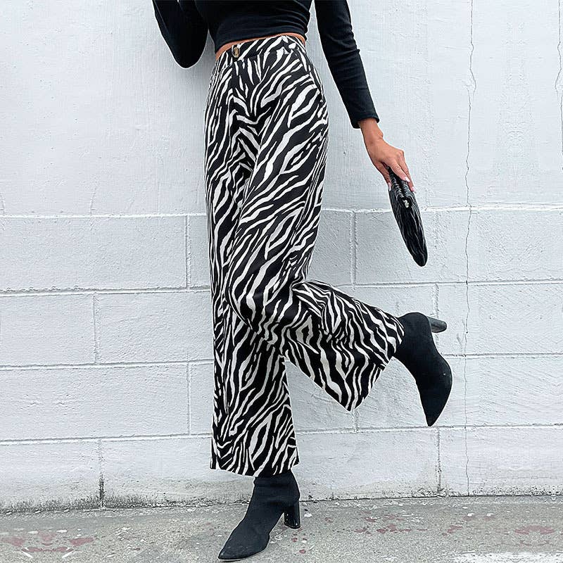 COMMUTER ZEBRA-PRINT FASHION WIDE-LEG PANTS
