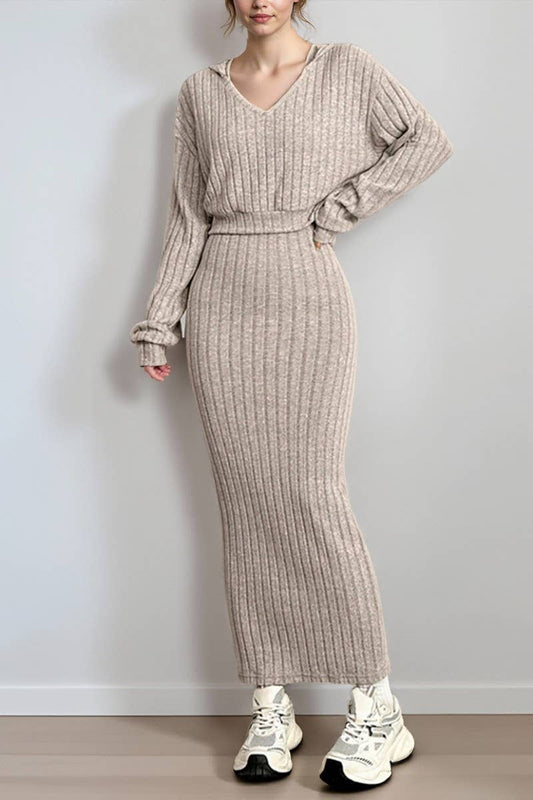 CWSS01295_HOODED SWEATSHIRT LONG SKIRT TWO-PIECE SUIT