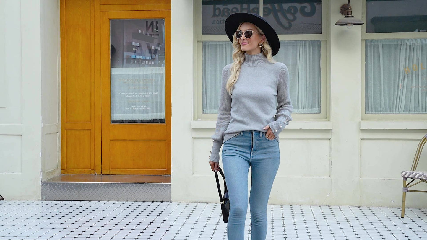 CWOSWL605_Turtle Neck Long Sleeve With Botton Sweater