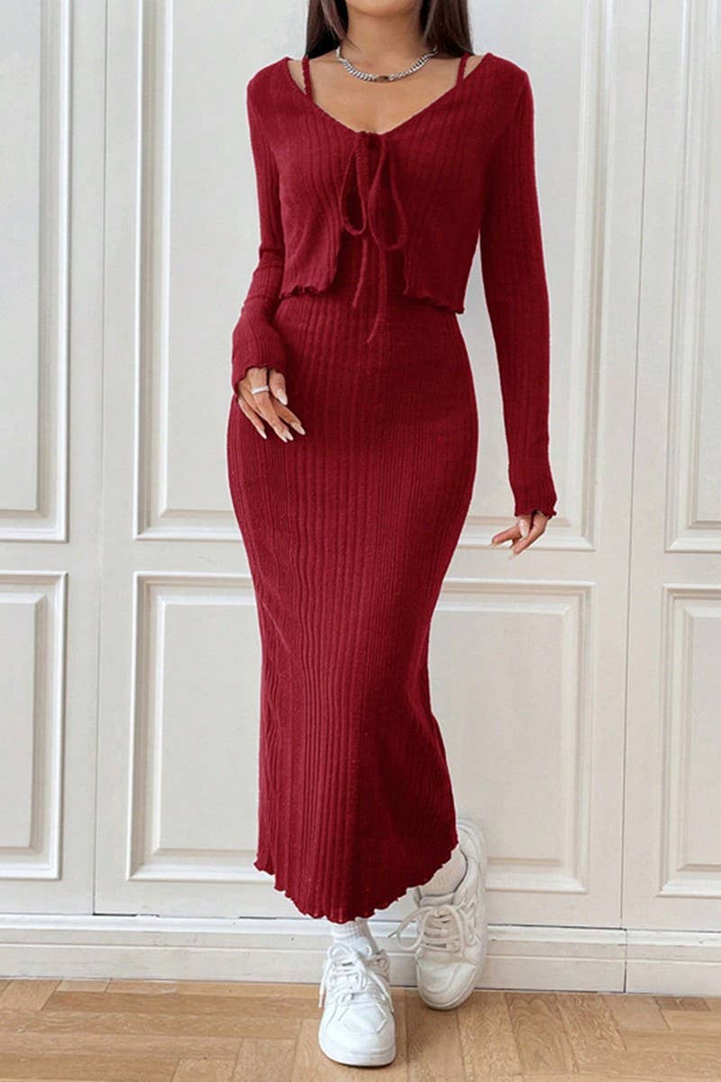 CWDMD00972_FRENCH STYLE KNITTED DRESS SLIM TWO-PIECE SUIT