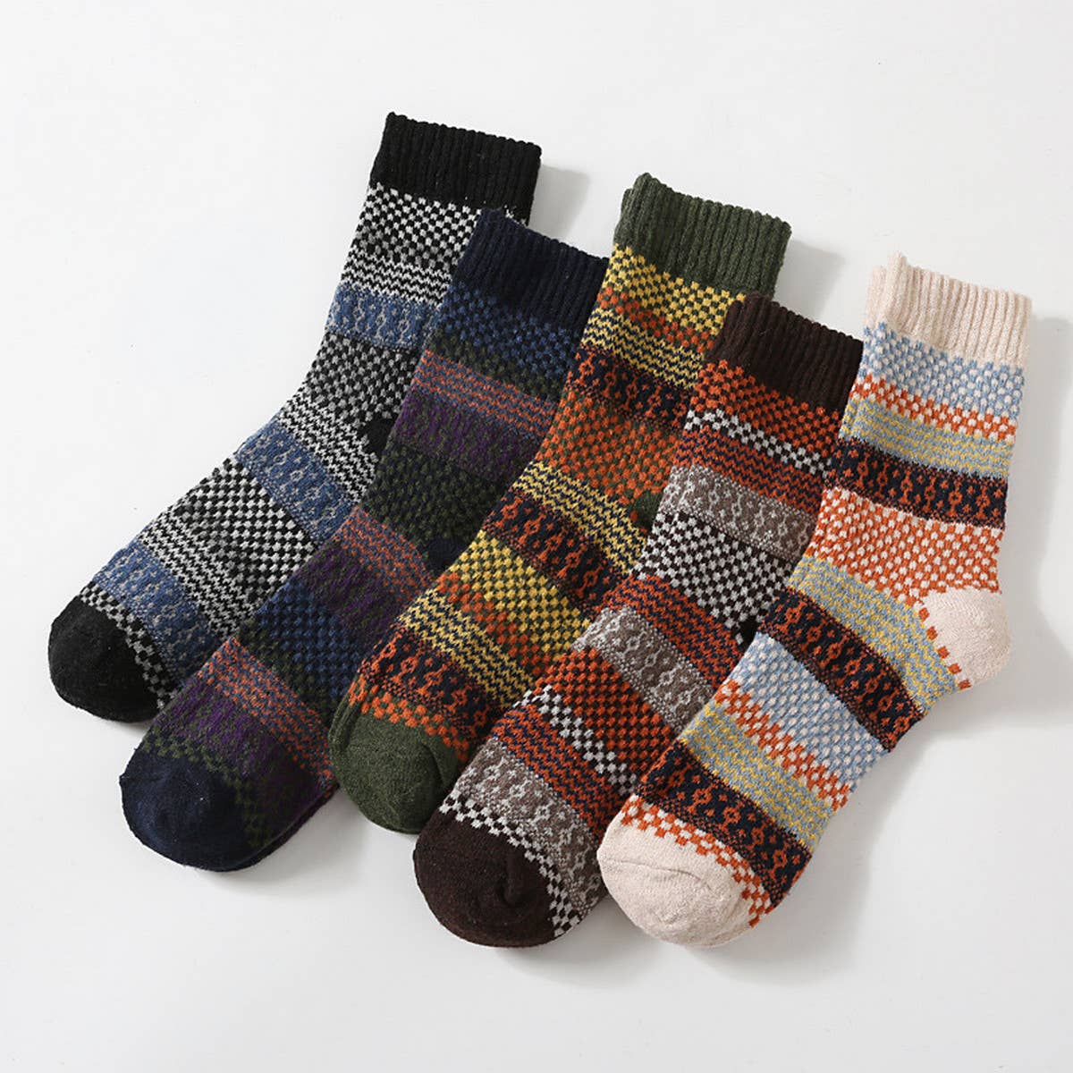 5 PAIRS OF VINTAGE PRINT THICK WARM COTTON SOCKS_CWMS0683