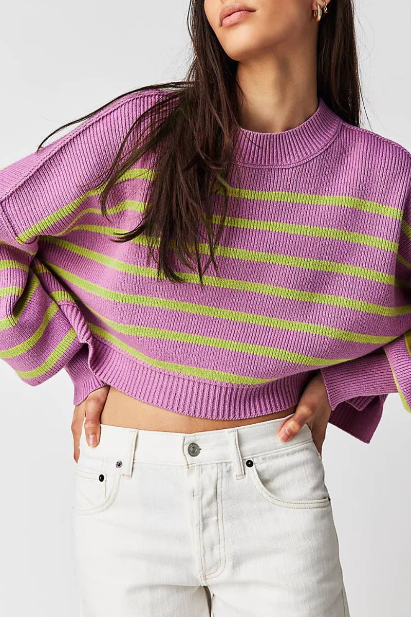 CWOSWL6722_FASHION CREW-NECK LONG-SLEEVED LOOSE SWEATER