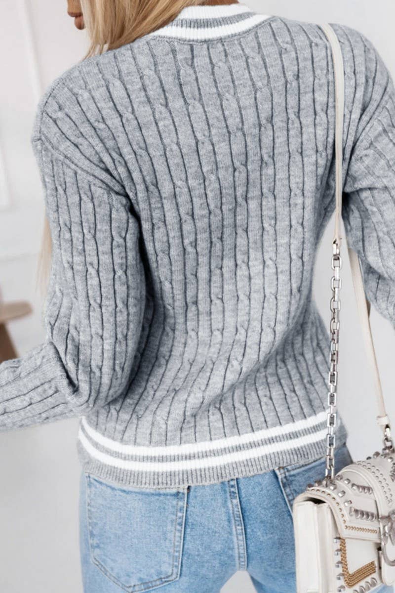 CWOSWL07059_TOWEL EMBROIDERED LETTERING V-NECK KNIT TOP