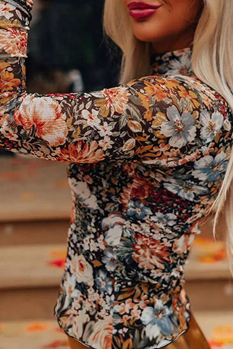 CWTBLL3440_PULLOVER HIGH COLLAR MESH PRINTED BOTTOMING TOP