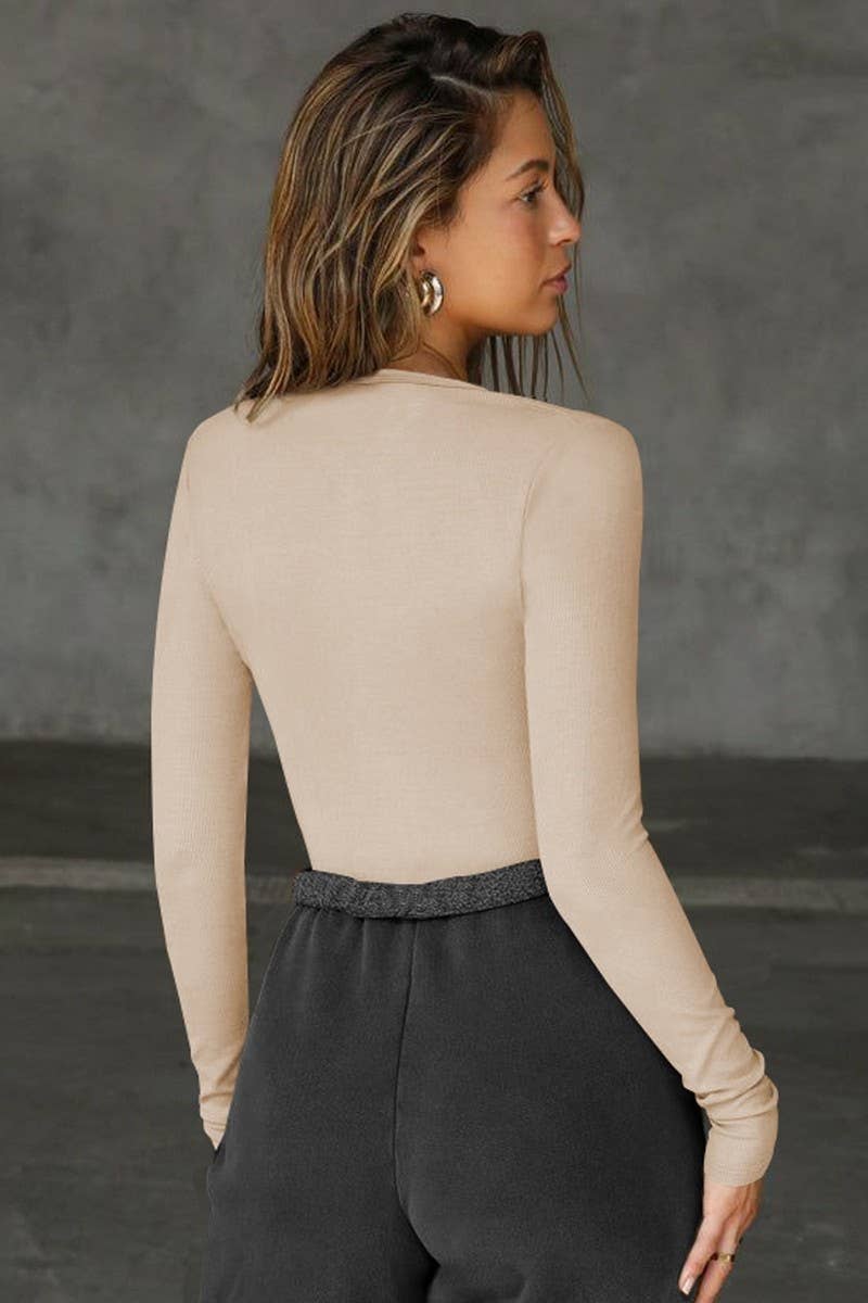 CWTBLL01069_DEEP V CUTOUT SEXY SLIM LONG SLEEVE TOP