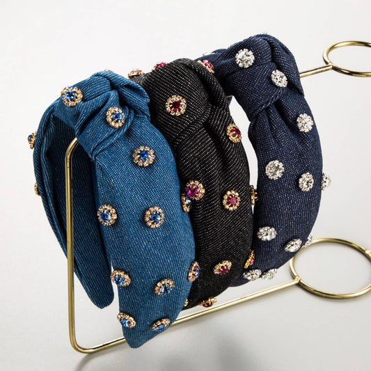 FASHIONABLE WIDE CENTER KNOT DENIM HEADBAND