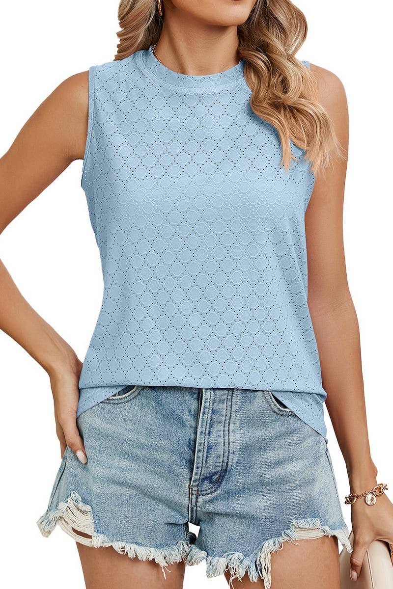 CWTBLSL0350_ROUND NECK SLEEVELESS PRINTED VEST T-SHIRT