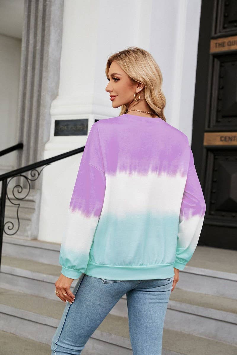 CWTBLL2414_TIE-DYE CONTRAST COLOR CREW NECK LONG SLEEVE TOP