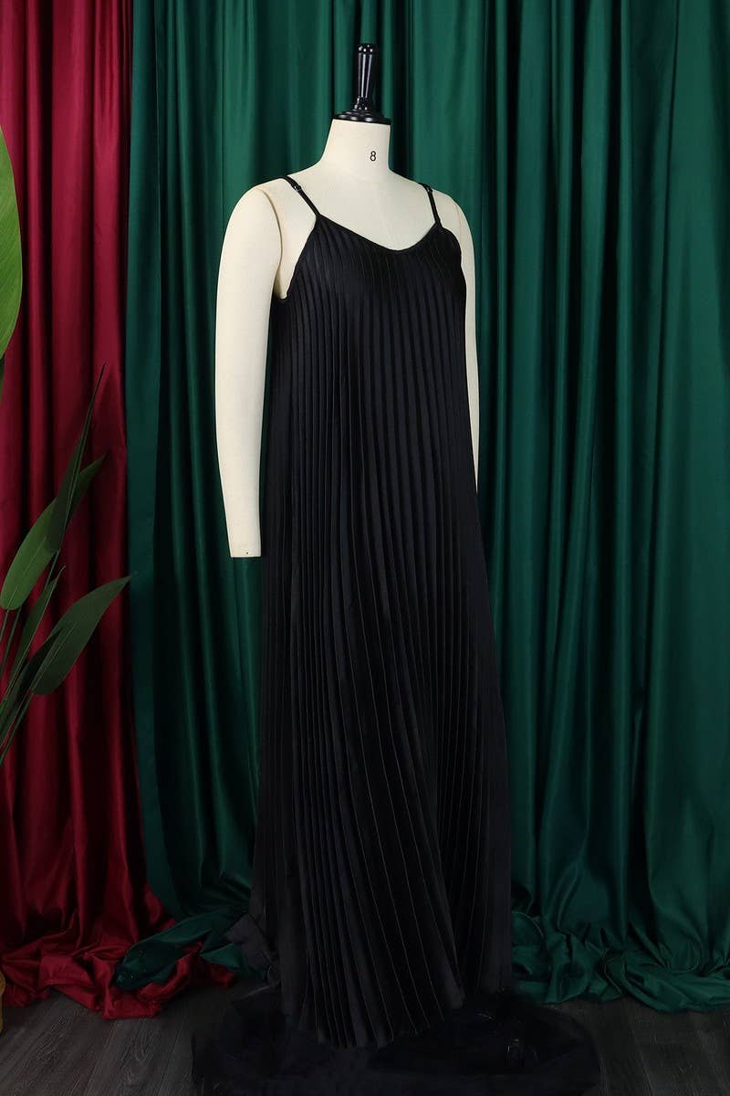 CWDMD1722_PLUS SIZE SLING PLEATED LONG DRESS