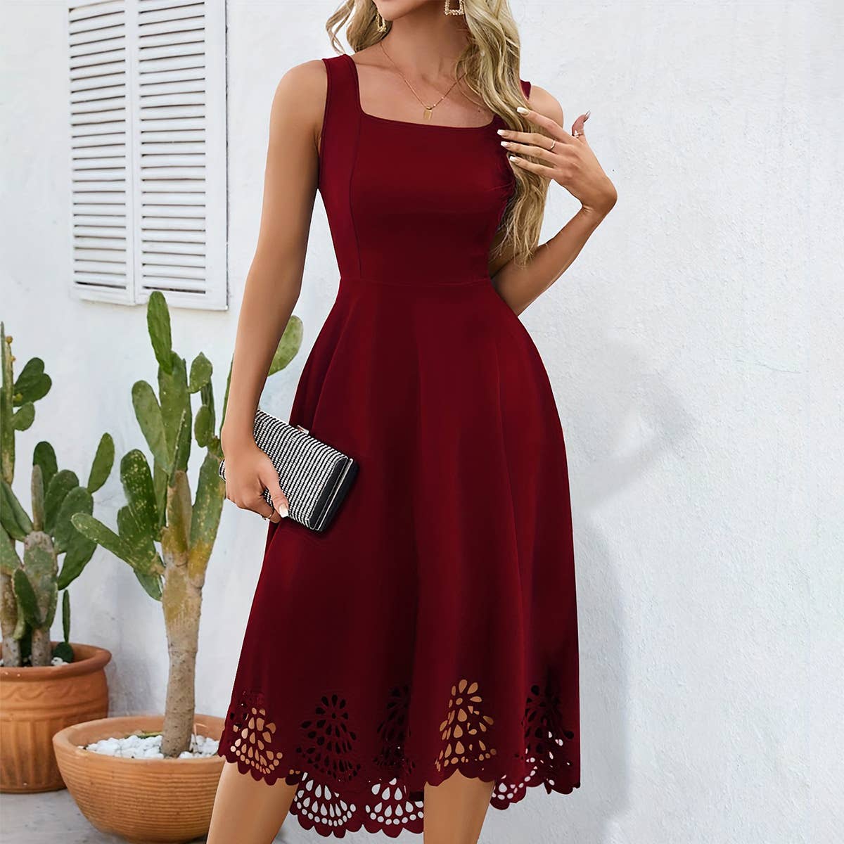 Elegant irregular pendulous burnt-out vest dress